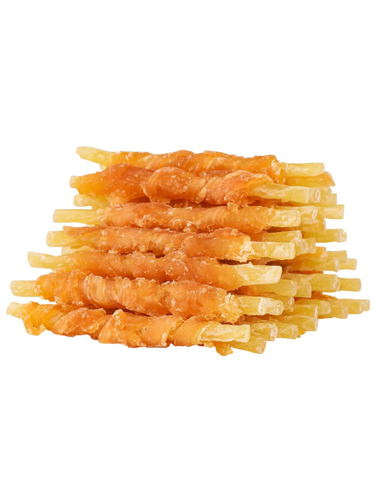 HELETY Dog Chew Sticks, Chicken Wrapped in Cowhide, Long Lasting Chews for Dogs, Natural Sticks for Medium & Large Dogs