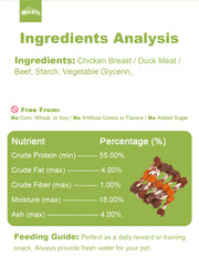 HELETY Dog Meat Treats, Three Flavor Meat Skewers, Chicken Beef Duck Flavor, Natural Chewy Rewards for Dogs