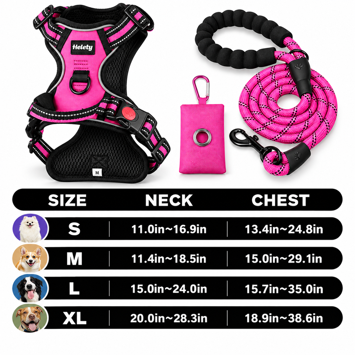 3-in-1 Pink Dog Harness Set