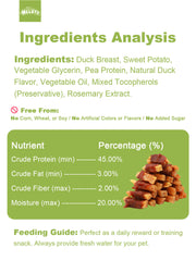 HELETY Dog Training Treats, Low Calorie Soft Chews, Natural Duck Flavor, Duck and Sweet Potato, Rewards for Small & Large Dogs